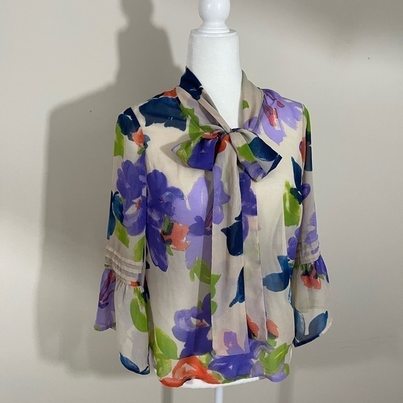 Jessica Simpson sz sm blouse sheer floral print semi dressy - Picture 1 of 14